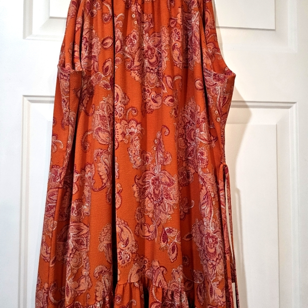 Maison TaraFloral Orange and Pink Maxi Dress Size 18w Maxi Ocean Tiered Beach - Picture 5 of 13